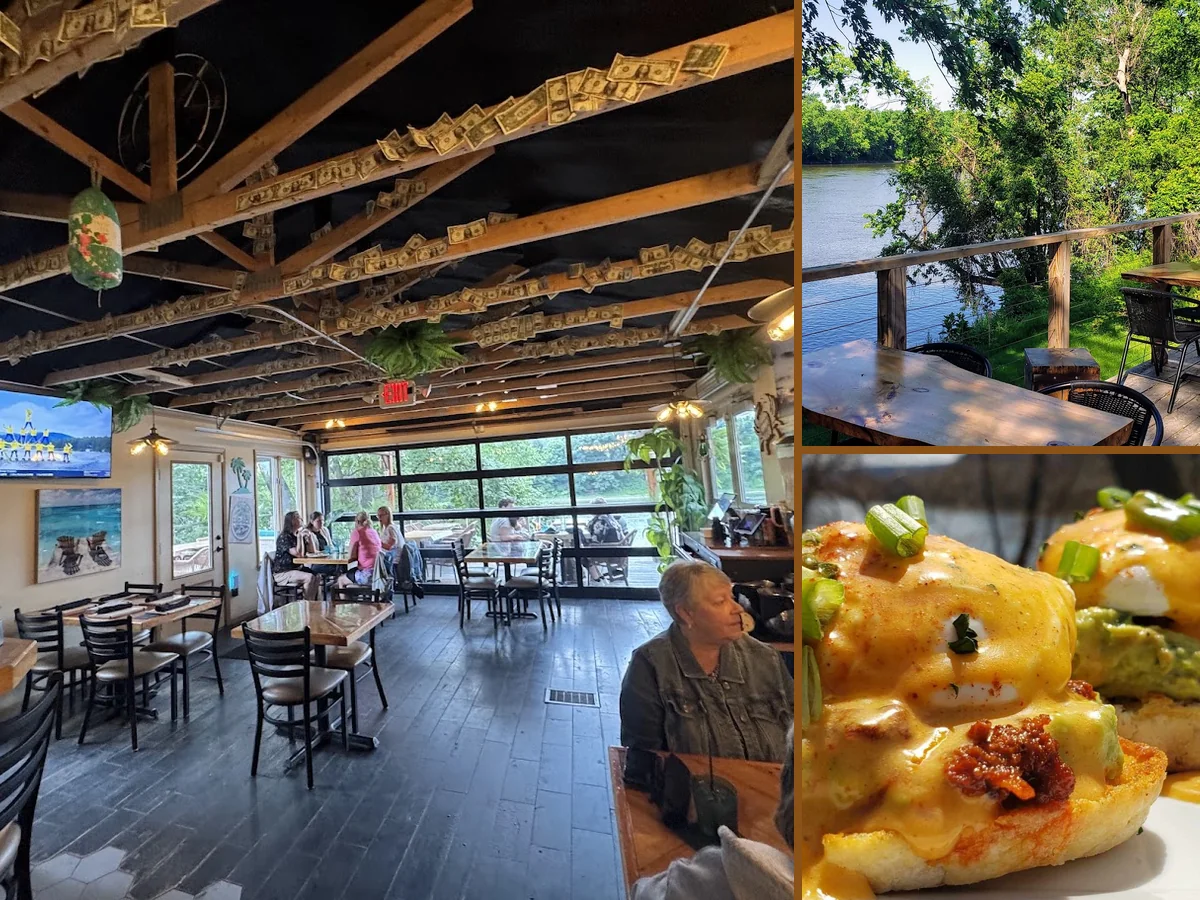 Outdoor seating overlooking the water.