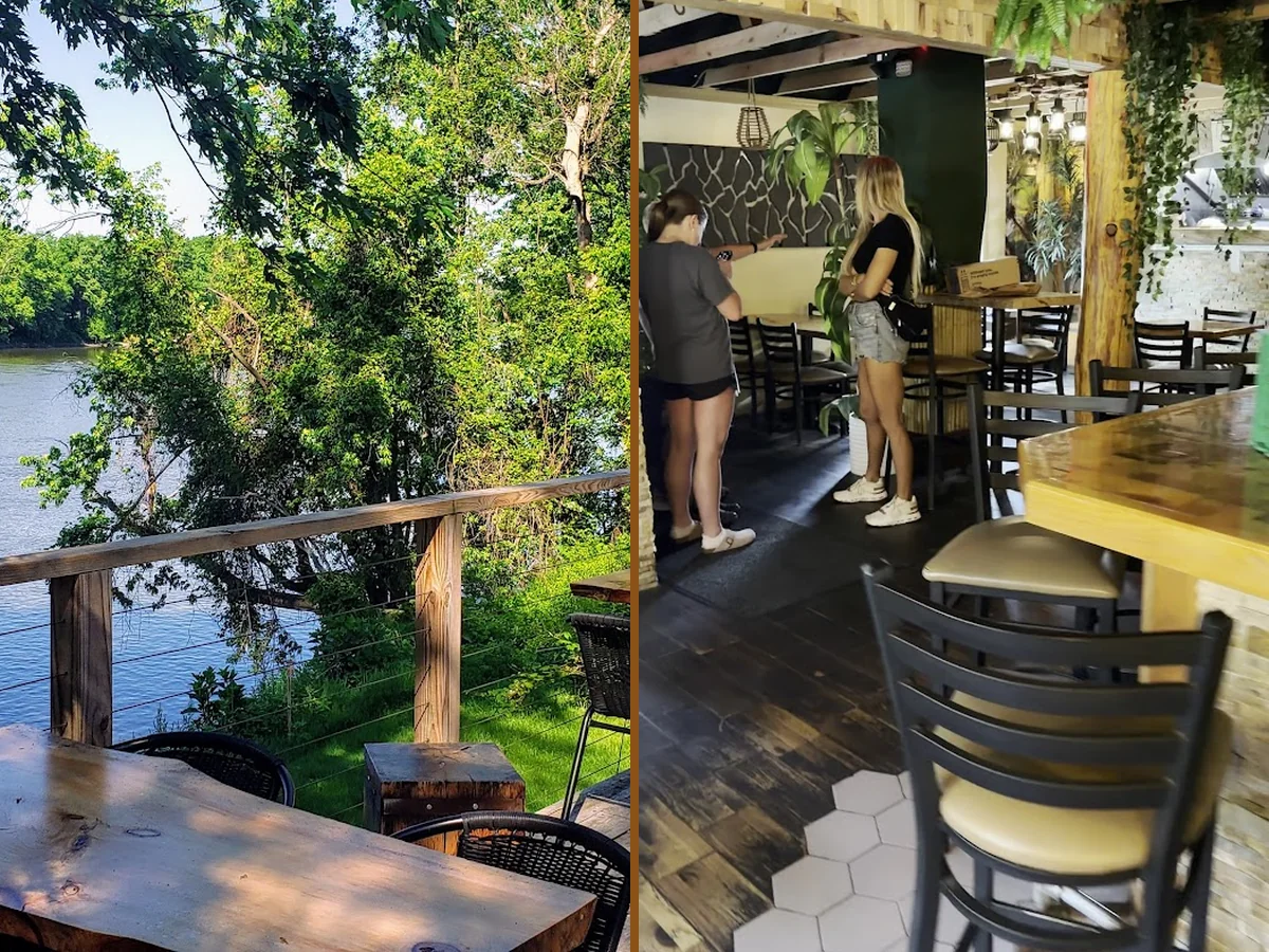 Outdoor seating overlooking the water.