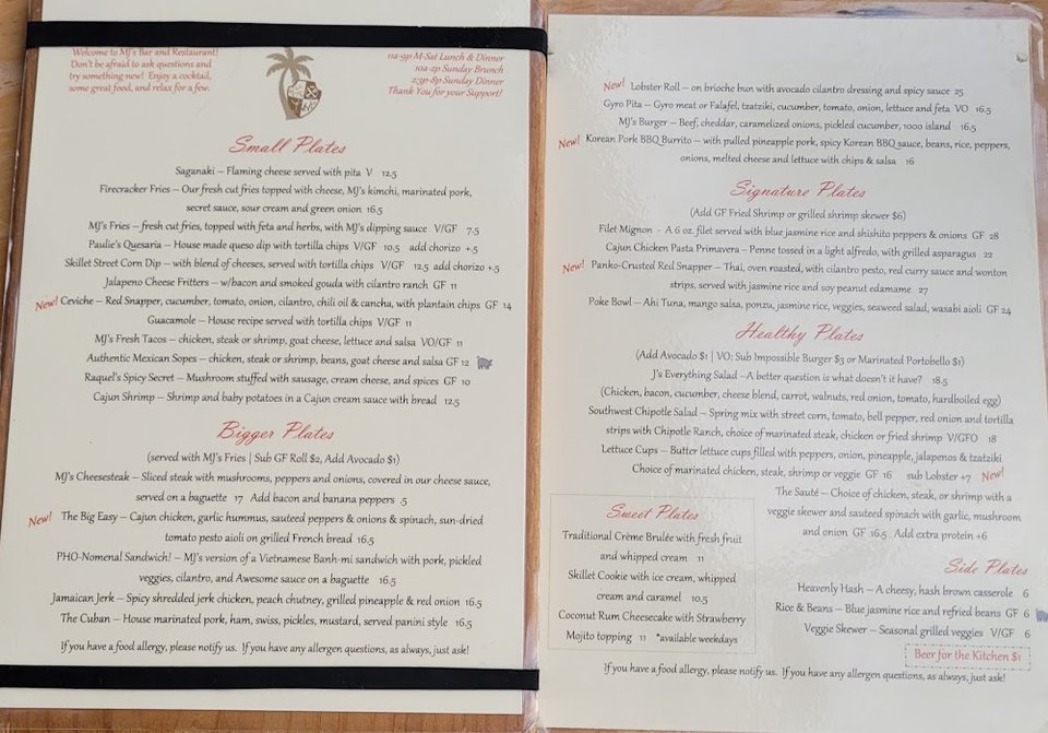 Printed menu for craft cocktails.