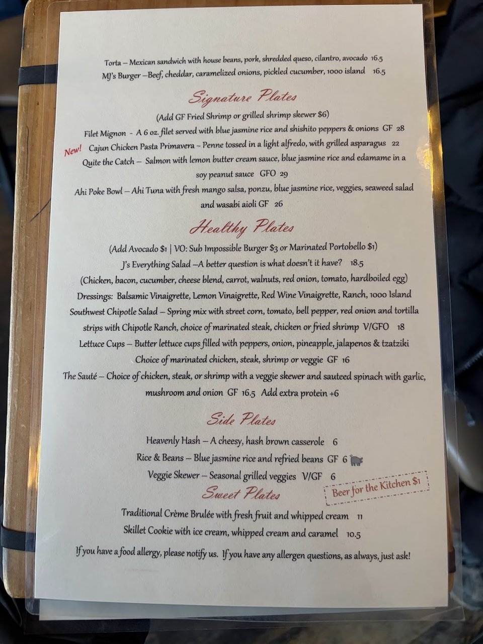 Brunch and cocktail menu page.