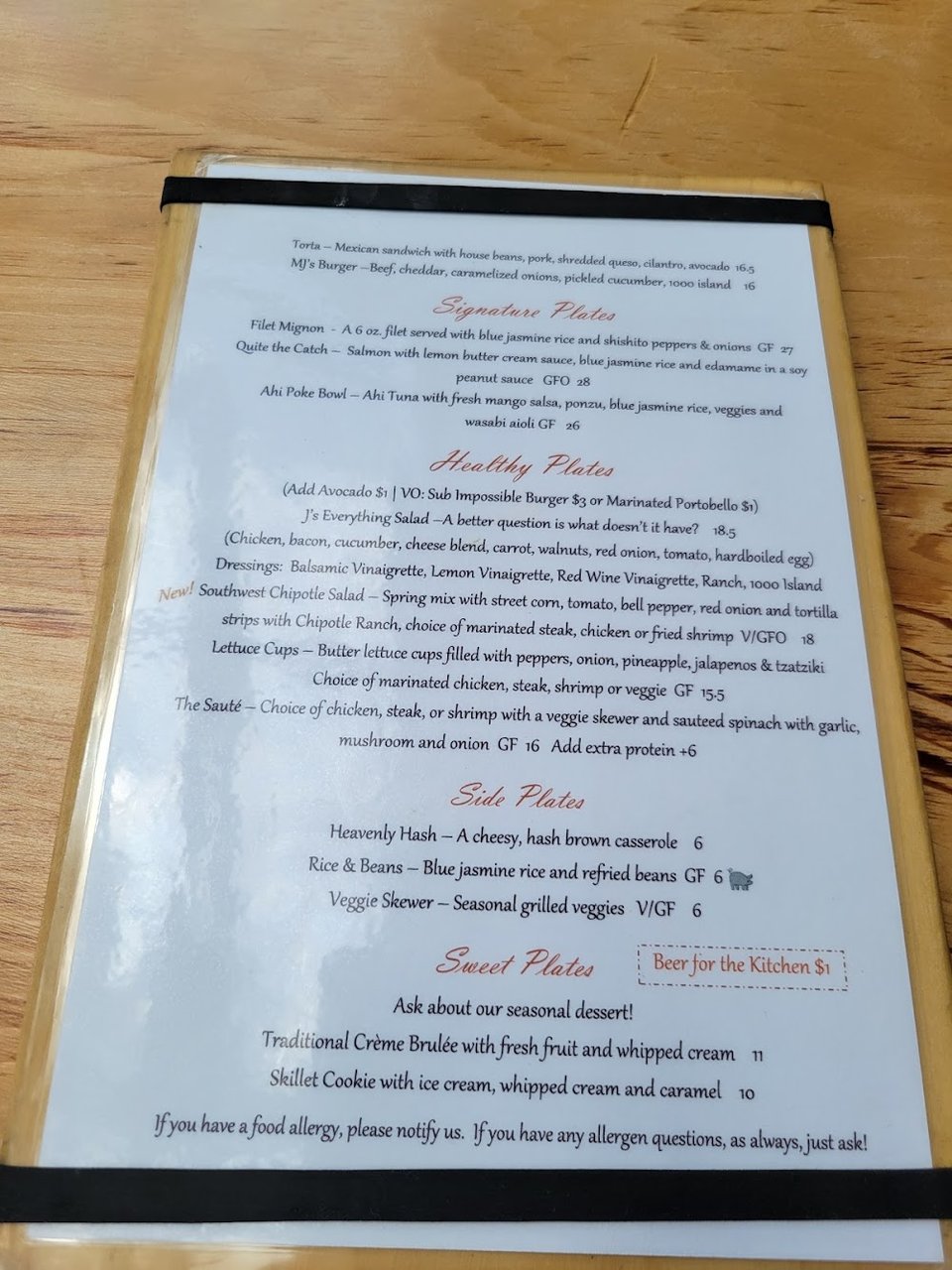Menu layout with seasonal drink listings.